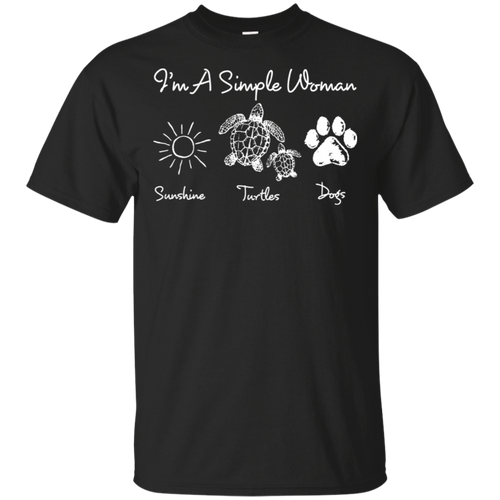 A Simple Woman Loves Sunshine Turtle Dogs Black Cotton T-Shirt