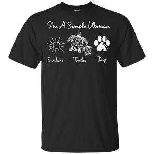 A Simple Woman Loves Sunshine Turtle Dogs Black Cotton T-Shirt