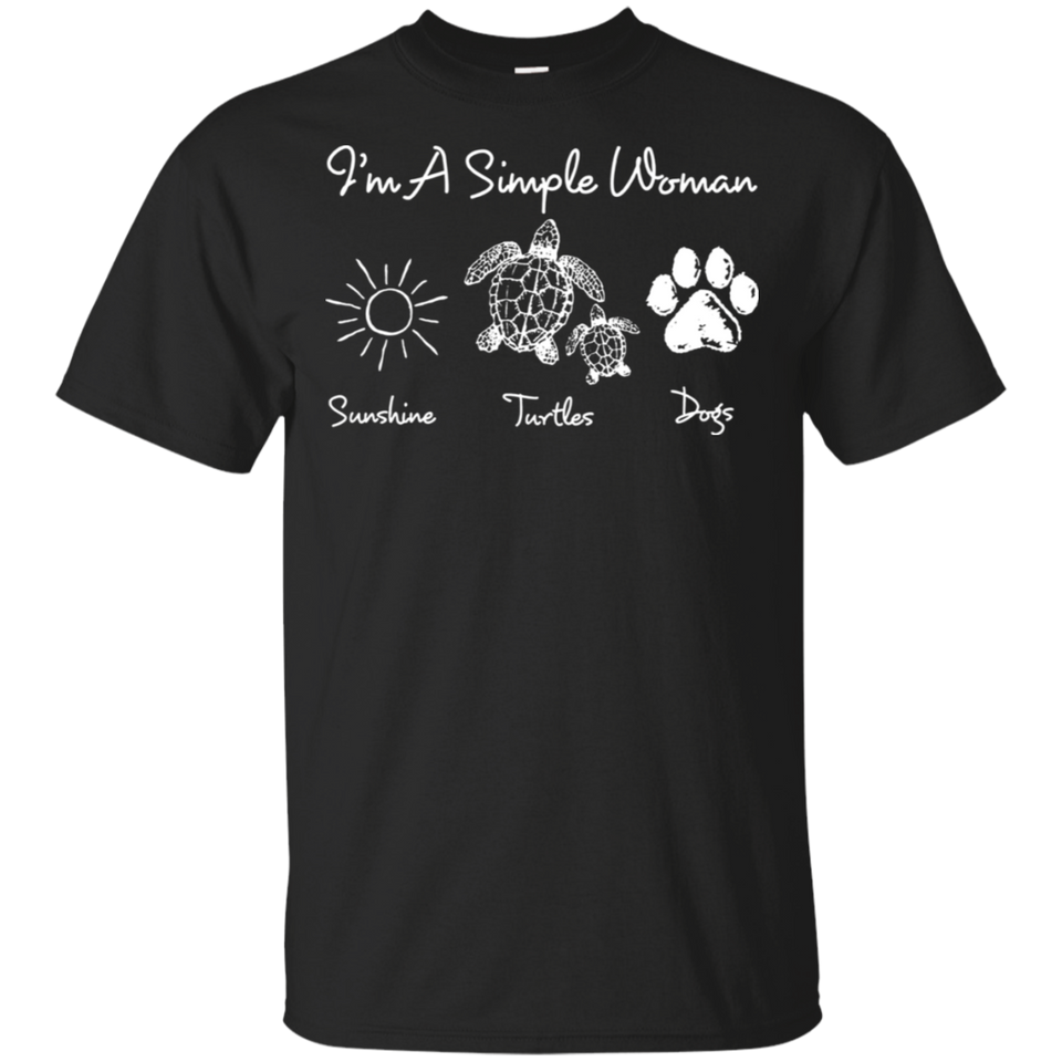 A Simple Woman Loves Sunshine Turtle Dogs Black Cotton T-Shirt