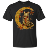 Cat Sitting On Crescent Moon Black T-Shirt Men