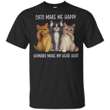 Cats Make Me Happy Humans Make My Head Hurt Black Cotton T-Shirt