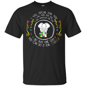 Autism Elephant I Will Speak For You I Will Fight For You Black Cotton T-Shirt