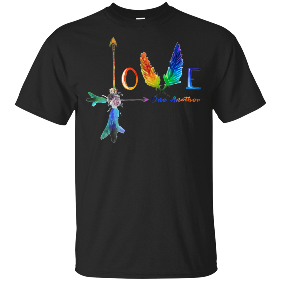 Bird Feathers Love One Another Pride LGBT Black Cotton T-Shirt