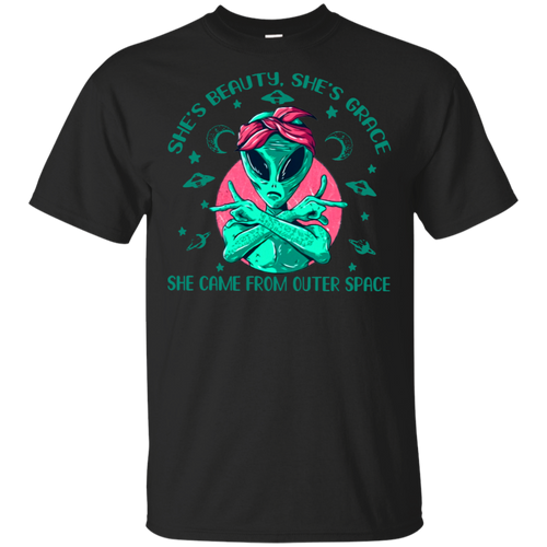 Alien She_s Beauty She_s Grace She Came From Outer Space Black Cotton T-Shirt