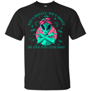Alien She_s Beauty She_s Grace She Came From Outer Space Black Cotton T-Shirt