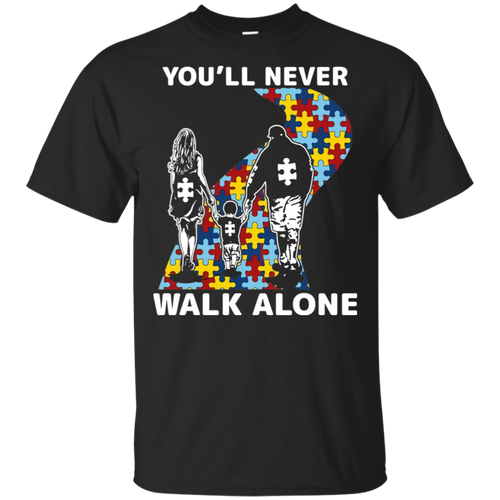 Autism Dad Mom You_ll Never Walk Alone Black Cotton T-Shirt
