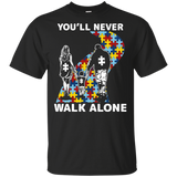 Autism Dad Mom You_ll Never Walk Alone Black Cotton T-Shirt