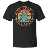 Vintage Shark Bite People Hail Satan Black T-Shirt Men